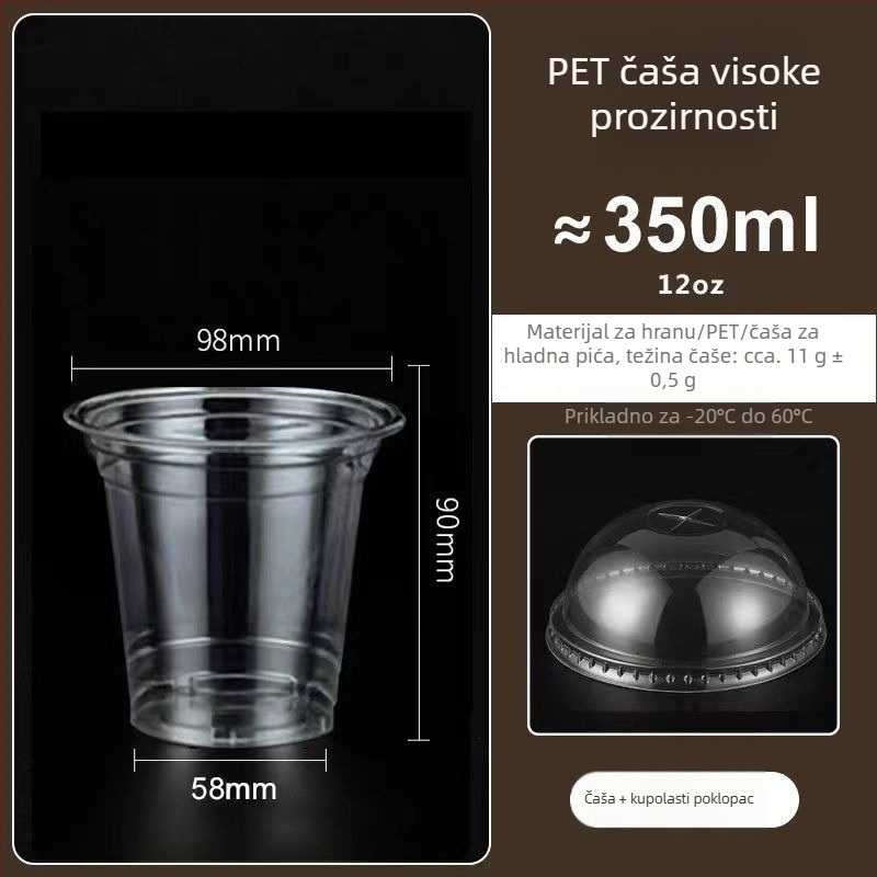 Plastična čaša za čaj s mlijekom i poklopcem, promjer 98 mm, debela i visoko prozirna, za hladna pića