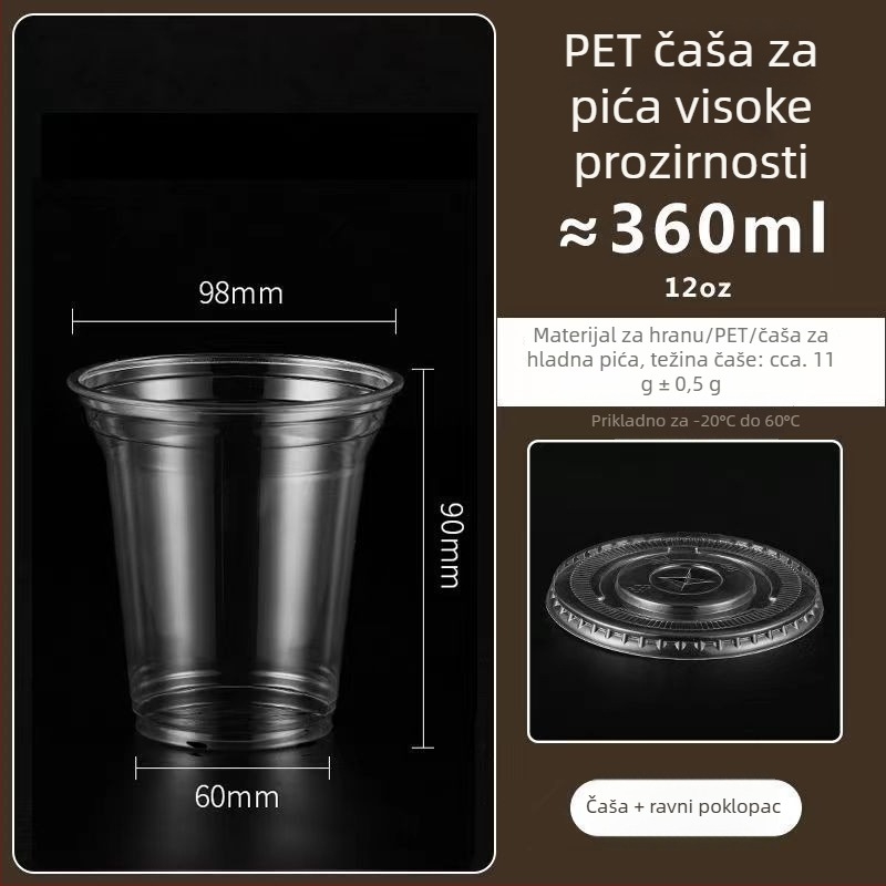 Plastična čaša za čaj s mlijekom i poklopcem, promjer 98 mm, debela i visoko prozirna, za hladna pića