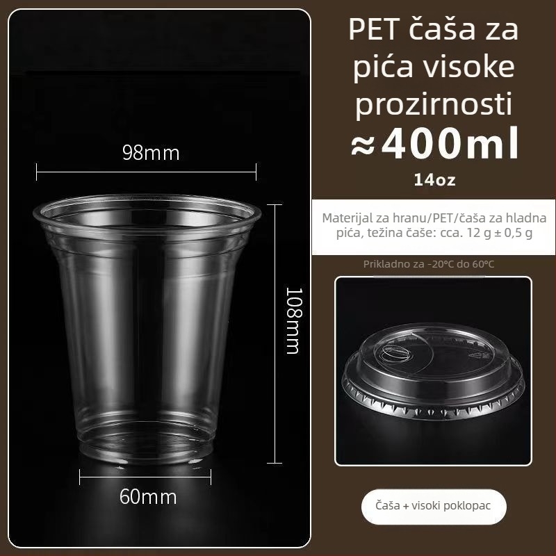 Plastična čaša za čaj s mlijekom i poklopcem, promjer 98 mm, debela i visoko prozirna, za hladna pića