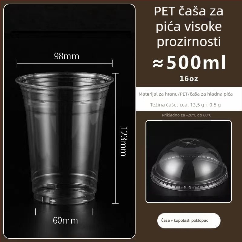 Plastična čaša za čaj s mlijekom i poklopcem, promjer 98 mm, debela i visoko prozirna, za hladna pića