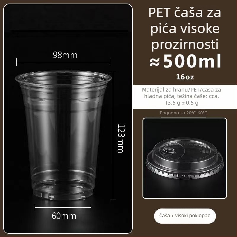 Plastična čaša za čaj s mlijekom i poklopcem, promjer 98 mm, debela i visoko prozirna, za hladna pića