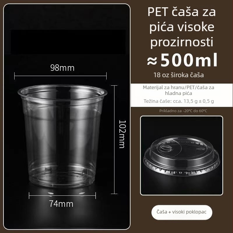 Plastična čaša za čaj s mlijekom i poklopcem, promjer 98 mm, debela i visoko prozirna, za hladna pića