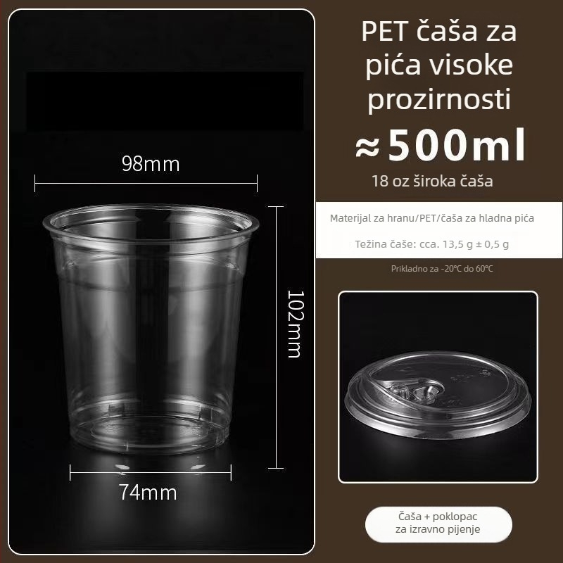 Plastična čaša za čaj s mlijekom i poklopcem, promjer 98 mm, debela i visoko prozirna, za hladna pića