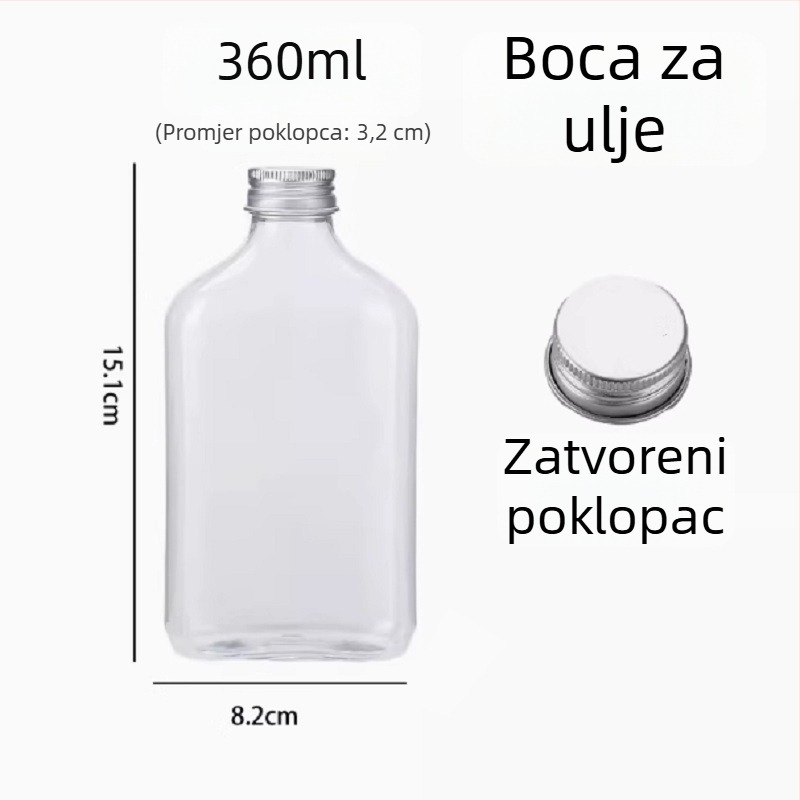 PET boca za mršavljenje, jednokratna s poklopcem, moderna kreativna boca za napitke, sok od povrća i mliječni čaj, 360 ml, plosnata boca