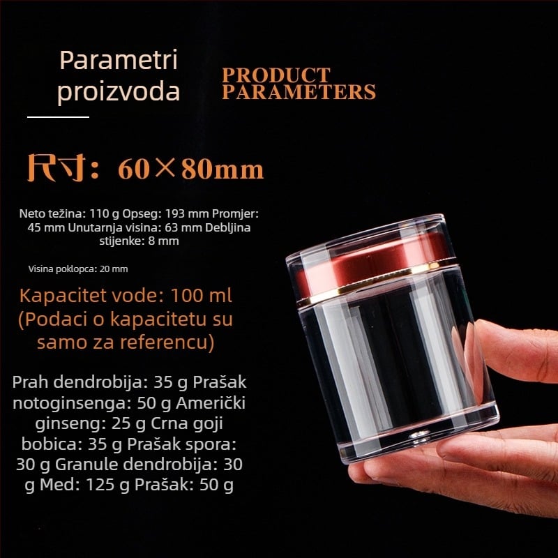 Prozirna akrilna boca za goji bobice, dvostruki poklopac, spremnik za pohranu dodataka prehrani