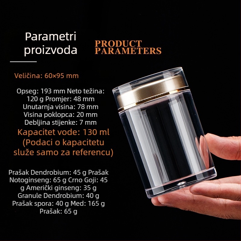 Prozirna akrilna boca za goji bobice, dvostruki poklopac, spremnik za pohranu dodataka prehrani