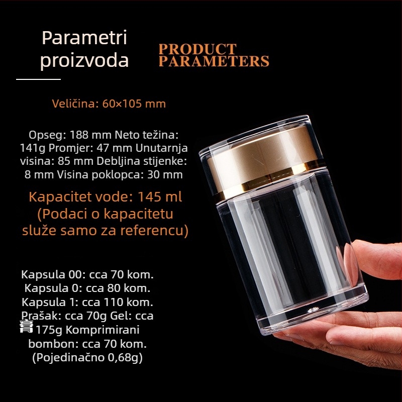 Prozirna akrilna boca za goji bobice, dvostruki poklopac, spremnik za pohranu dodataka prehrani