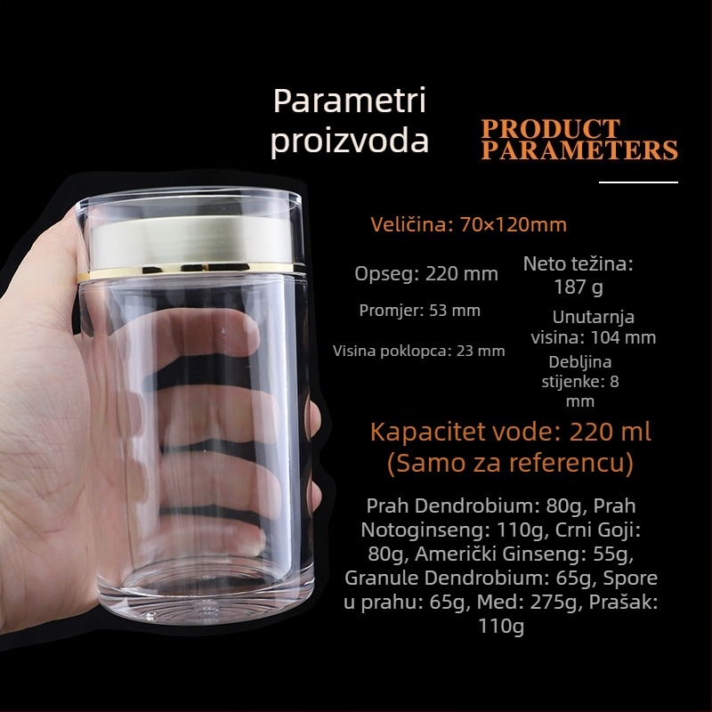 Prozirna akrilna boca za goji bobice, dvostruki poklopac, spremnik za pohranu dodataka prehrani