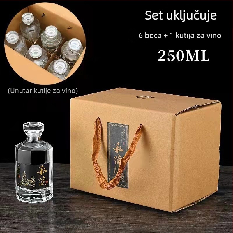 Deblja staklena boca za vino sa etiketama, prozirna prazna boca za kućnu proizvodnju vina u poklon kutiji