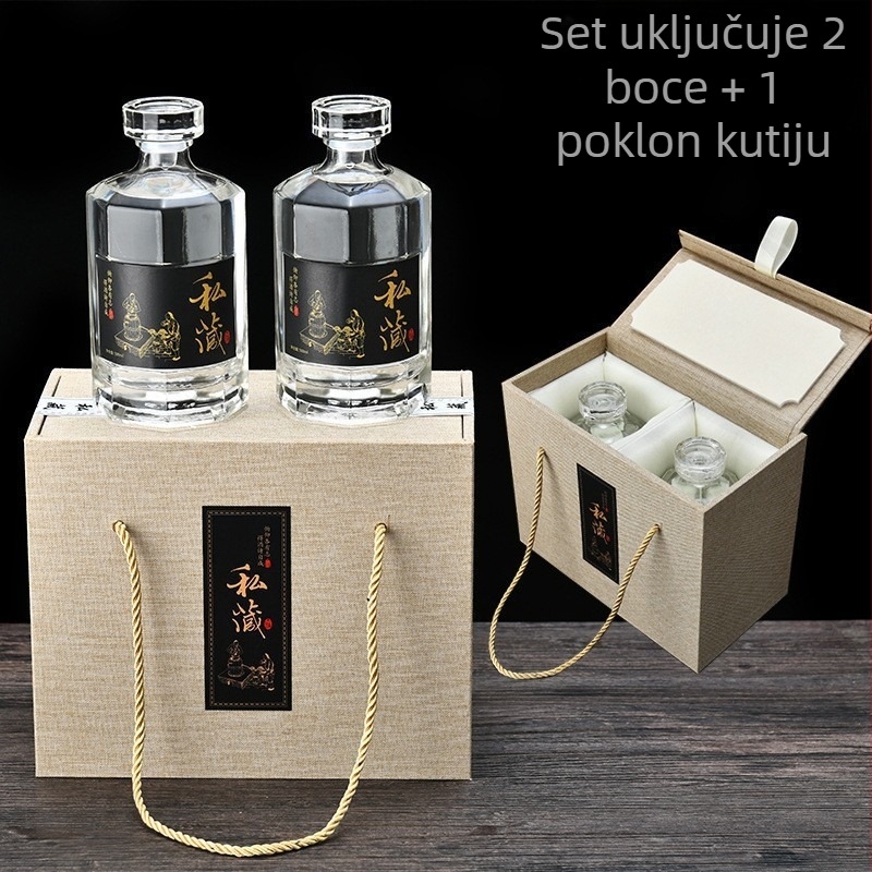 Deblja staklena boca za vino sa etiketama, prozirna prazna boca za kućnu proizvodnju vina u poklon kutiji