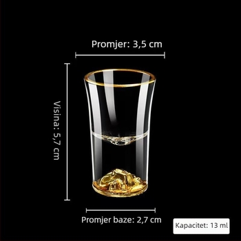 Kristalna čaša za destilate u kineskom stilu, zlatna obrub i zlatna folija, čaša za whisky