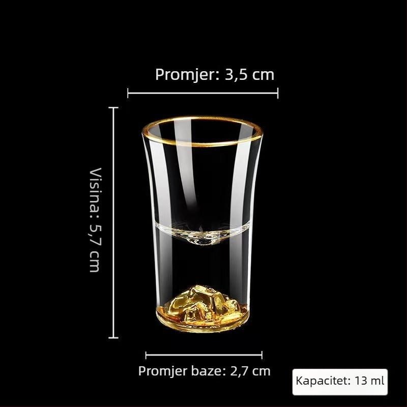 Kristalna čaša za destilate u kineskom stilu, zlatna obrub i zlatna folija, čaša za whisky