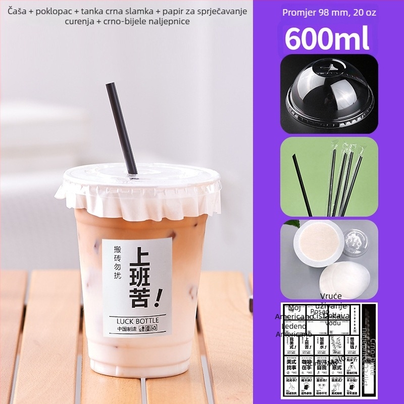 600 ml PET plastična čaša s poklopcem za hladna pića (mlijeko-čaj i kava), jednokratna upotreba, promjer 98 mm