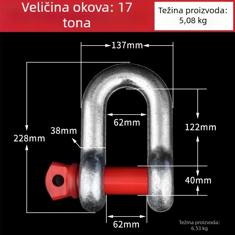 D-oblik šakala, američkog stila, U-prsten s vijčanim zaključavanjem, GB standard za dizanje, visoke čvrstoće potkova kopča