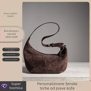Torba preko ramena od prave kože, dumpling stil, mat finiš od velura, ženska crossbody torba, vintage inspiracija 2025
