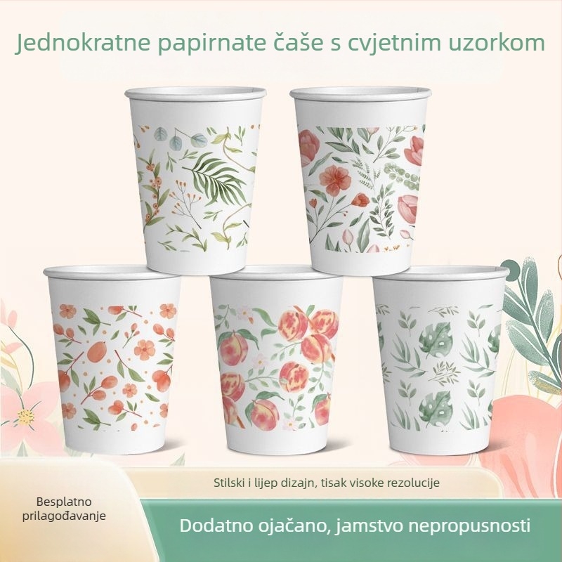 Svježe i umjetničke jednokratne čaše za kućnu upotrebu, papirnate čaše, cijeli paket ekstra debelih čaša za napitke, pogodne za vjenčanja, kvaliteta hrane, vodootporne