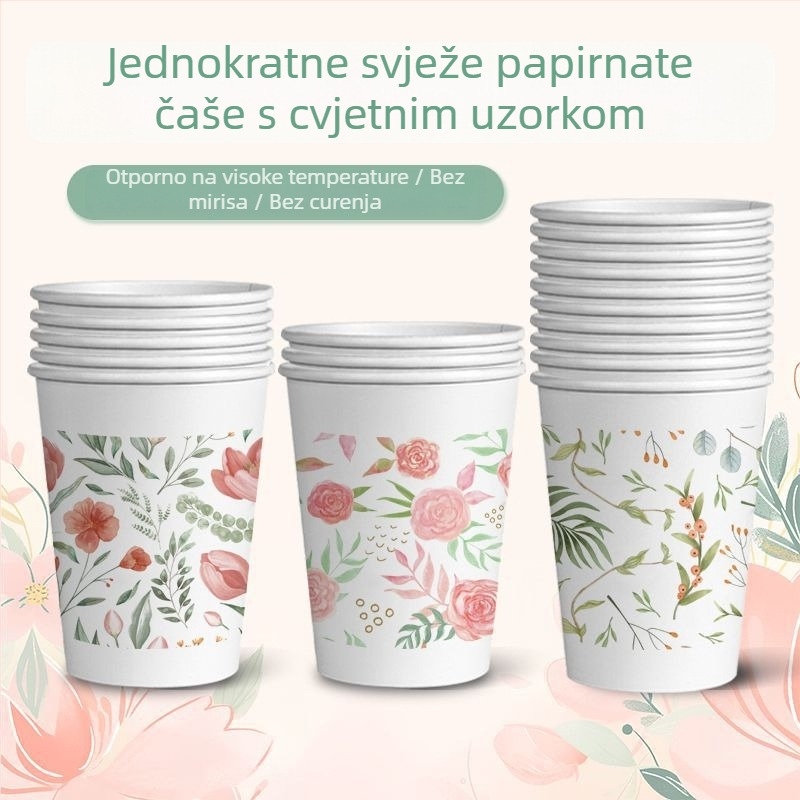 Svježe i umjetničke jednokratne čaše za kućnu upotrebu, papirnate čaše, cijeli paket ekstra debelih čaša za napitke, pogodne za vjenčanja, kvaliteta hrane, vodootporne