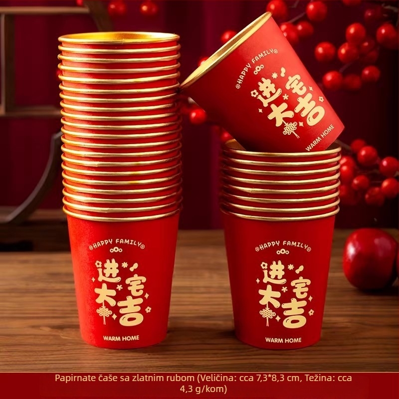 Jednokratne papirnate šalice za čaj za ceremoniju useljenja, 201-300 ml, dekoracija tanjure s voćem
