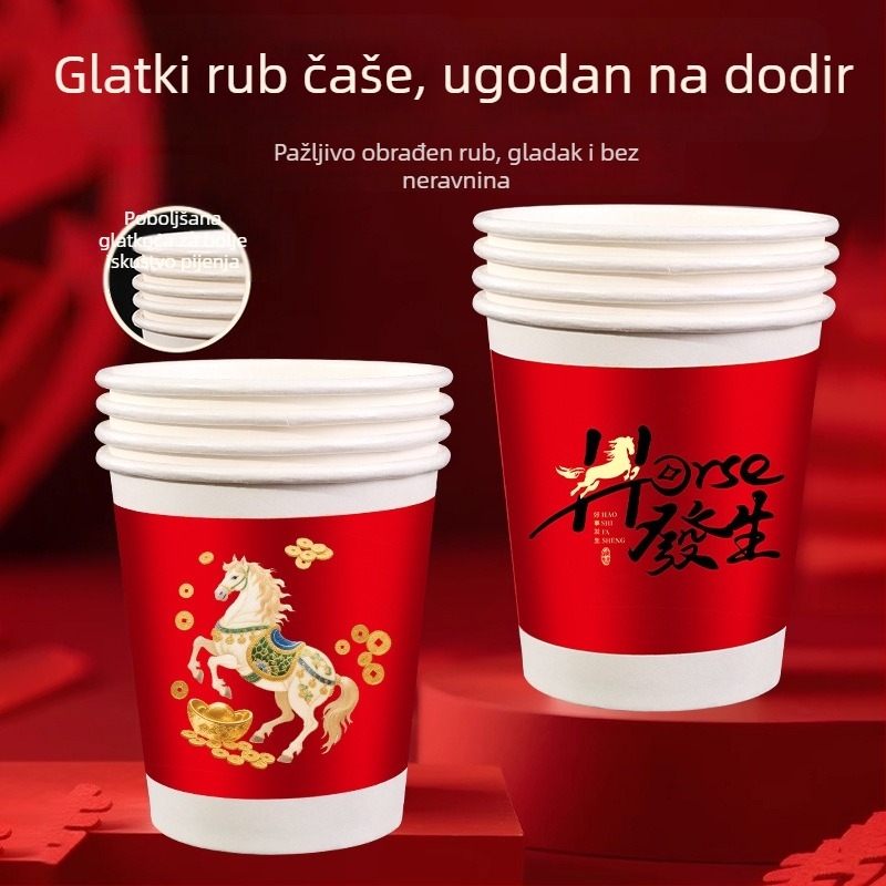 Jednokratne papirnate čaše za Godinu Konja, prehrambene kvalitete, debele i čvrste, svečane čaše za Proljetni festival