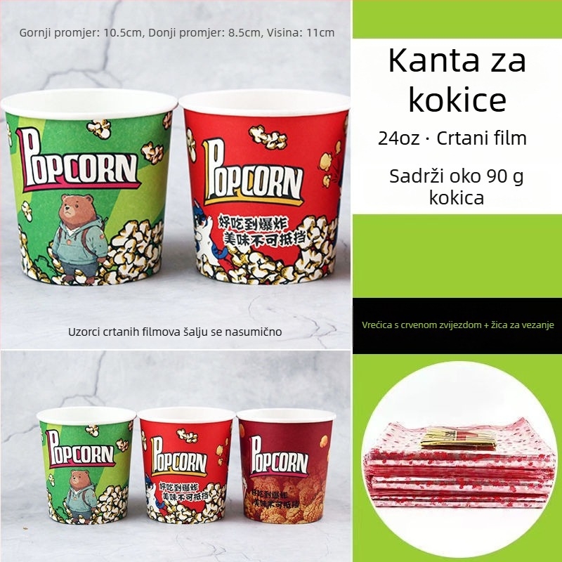 Mini jednokratna okrugla posuda za popcorn, žuta debela papirnata posuda za kino