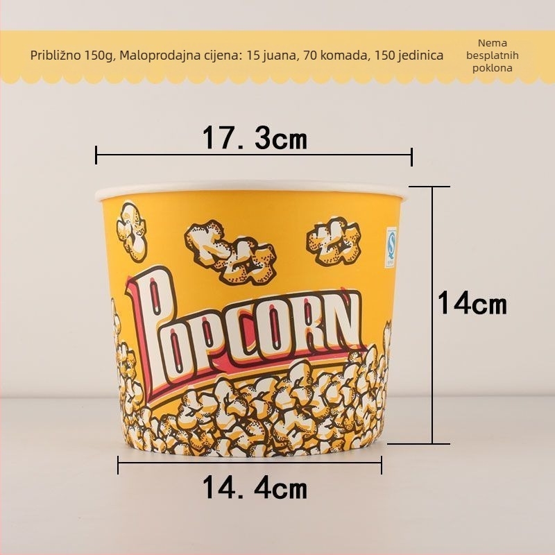 Mini jednokratna okrugla posuda za popcorn, žuta debela papirnata posuda za kino