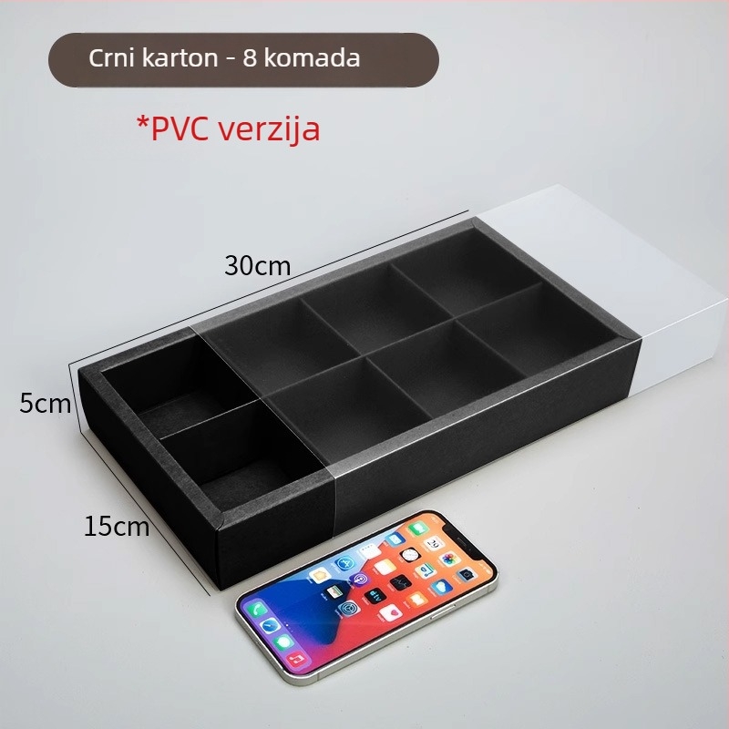 Kutija s ladicom od kraft papira, 6-8 pretinaca, PVC mat završna obrada, pogodno za slatkiše i čajne poklone