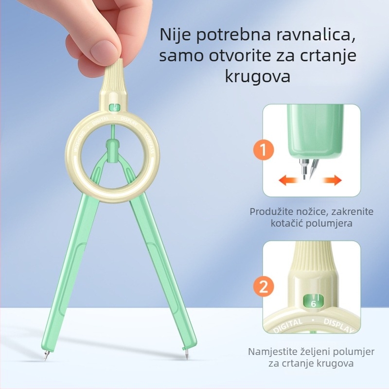 Digitalni šestar s prikazom na zaslonu i pravilo za učenike