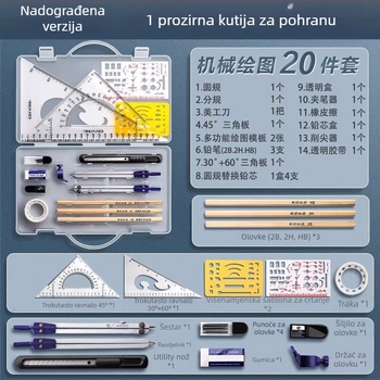 Set alata za tehničko crtanje za inženjerske crteže, kružilo i alati za crtanje za studente arhitekture