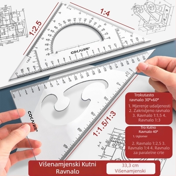 Set alata za tehničko crtanje za inženjerske crteže, kružilo i alati za crtanje za studente arhitekture