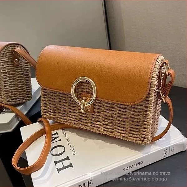 Ženska kvadratna tkana crossbody torba sa zatvaračem, za svakodnevnu upotrebu i plažu