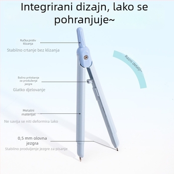 Deli metalni kompas u stilu olovke za crtanje s automatskim grafitnim jezgrom — studentski pribor