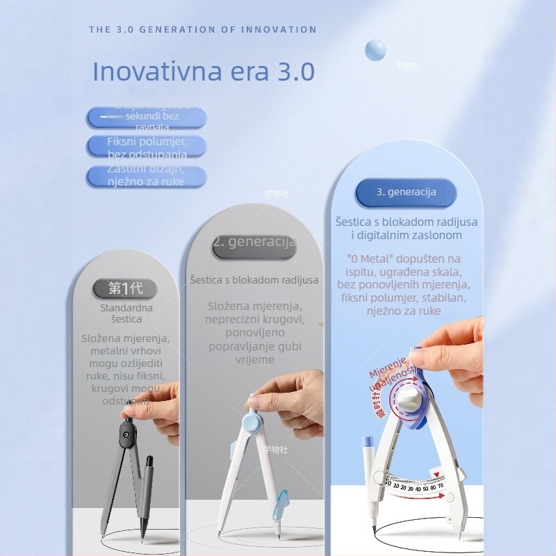 Profesionalni kompas za crtanje s digitalnim zaslonom, namijenjen učenicima osnovne i srednje škole, za prijemne ispite