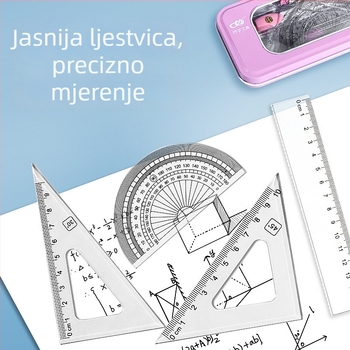 Sedmeročlani plastični set kružilo i ravnalo za učenike – kutija za poklon