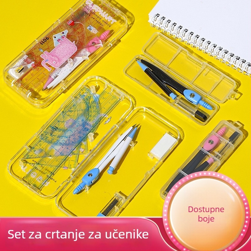 Studentski set za crtanje geometrije s kompasom, ravnalom, trokutom i kutomjerom