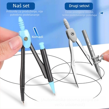 Little Fish Lucky Series: šestar, trokut za crtanje i kutomjer – školski set u kutiji