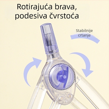 Deli VC862 Plastični kompas za crtanje s prozirnim tijelom, 2B olovka, okretni mehanizam zaključavanja radijusa, vertikalno ravnalo i alat za crtanje kružnica