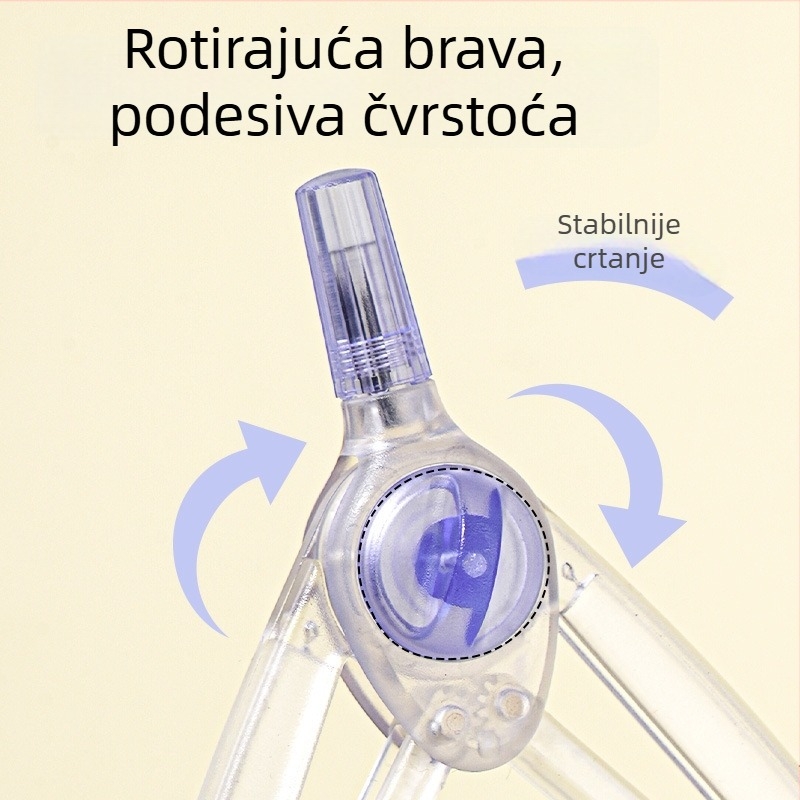Deli VC862 Plastični kompas za crtanje s prozirnim tijelom, 2B olovka, okretni mehanizam zaključavanja radijusa, vertikalno ravnalo i alat za crtanje kružnica