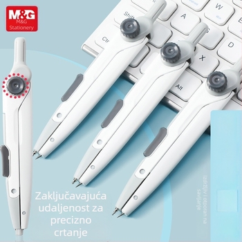 908C2 Metalni šestar s zaključavanjem duljine za učenike – praktican alat za matematiku i geometriju, nastavu i ispite, pritisnite za oslobađanje grafitnog jezgra