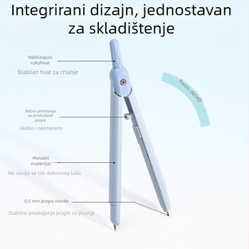Deli VC28 kompas u stilu olovke, metalno tijelo, s grafitnim mehanizmom na pritiskanje, za crtanje i dizajn, za učenike od osnovne do srednje škole.