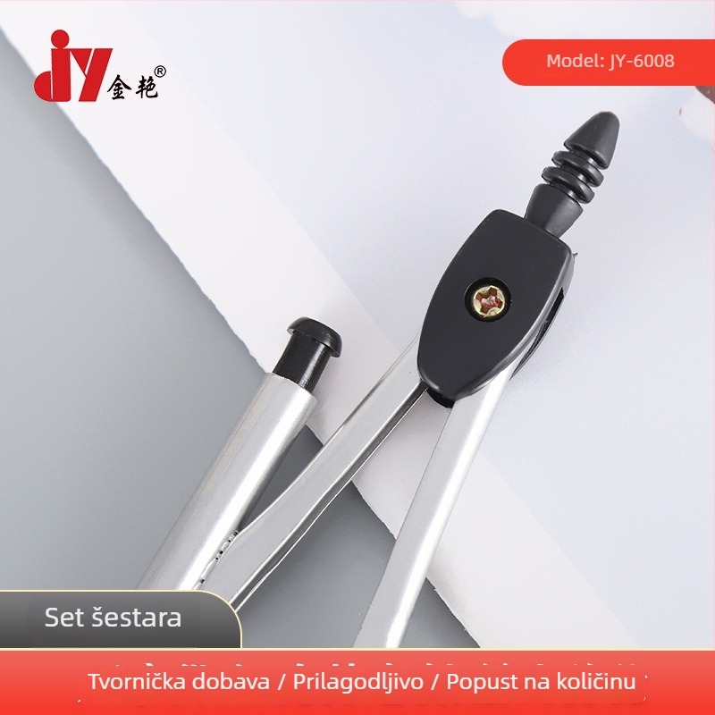 JY-6008: 7-dijelni set – kutnik i kružilo, metalni alati za crtanje