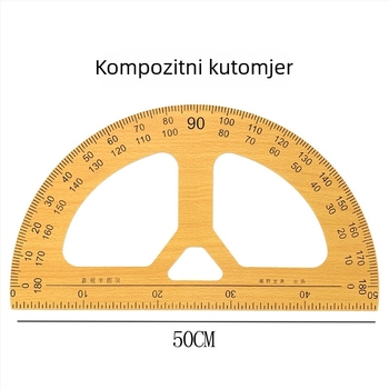 Drveni set nastavnih alata: trokutasti ravnalo, kutometar, kompas — 4-djelni set za nastavu