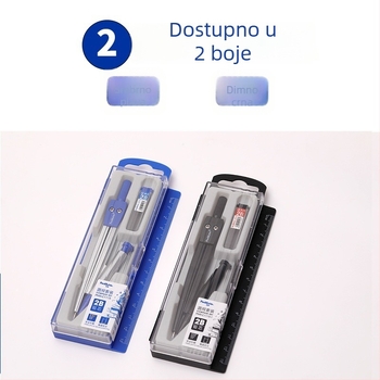 Penmu metalni set kompas i ravnalo za učenike s automatskom olovkom, trodijelni set