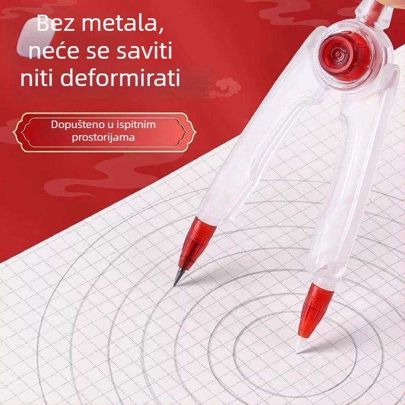 Plastični kompas bez metalnih dijelova, 2B grafit, model S908K6, alat za crtanje i dizajn za studente, ne savija se