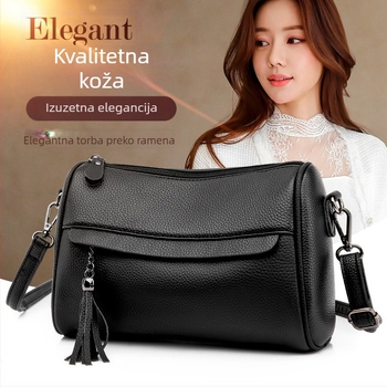 Ženska torbica od prve slojevine teleće kože, oblik jastuka, velika kapaciteta, crossbody torba preko ramena