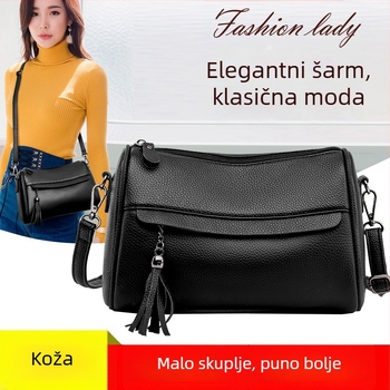 Ženska torbica od prve slojevine teleće kože, oblik jastuka, velika kapaciteta, crossbody torba preko ramena