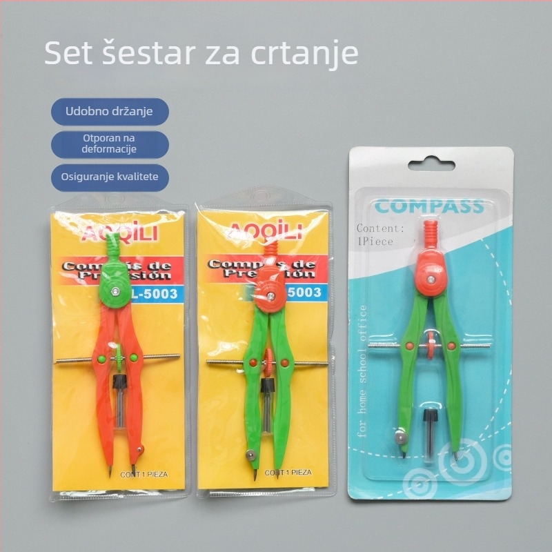 Plastični šrafni kružnik s rotirajućom ručkom za crtanje, geometriju i matematiku učenicima