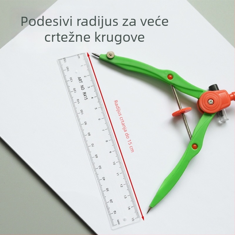 Plastični šrafni kružnik s rotirajućom ručkom za crtanje, geometriju i matematiku učenicima