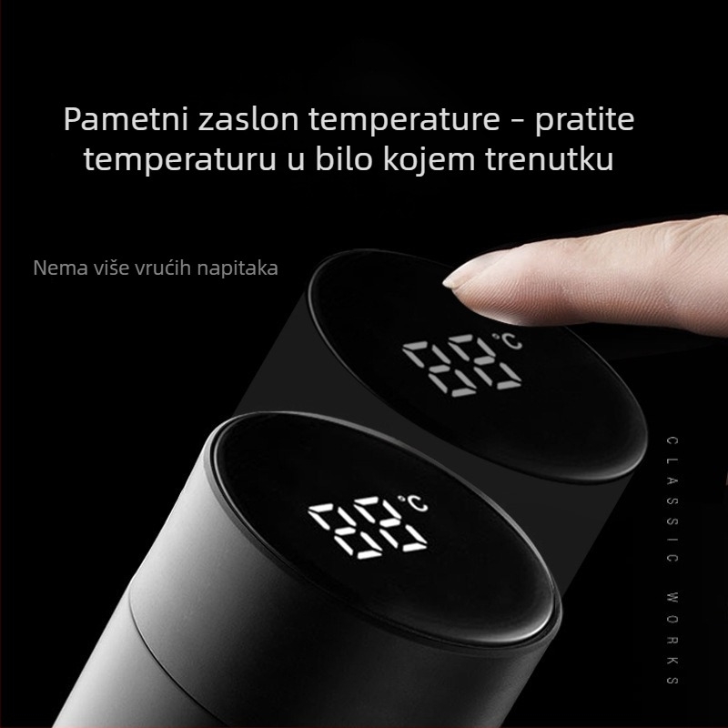 Inteligentna termos šalica od 304 nehrđajućeg čelika, poslovni stil, ravno tijelo, prikaz temperature, promotivna šalica s prilagođenim logom