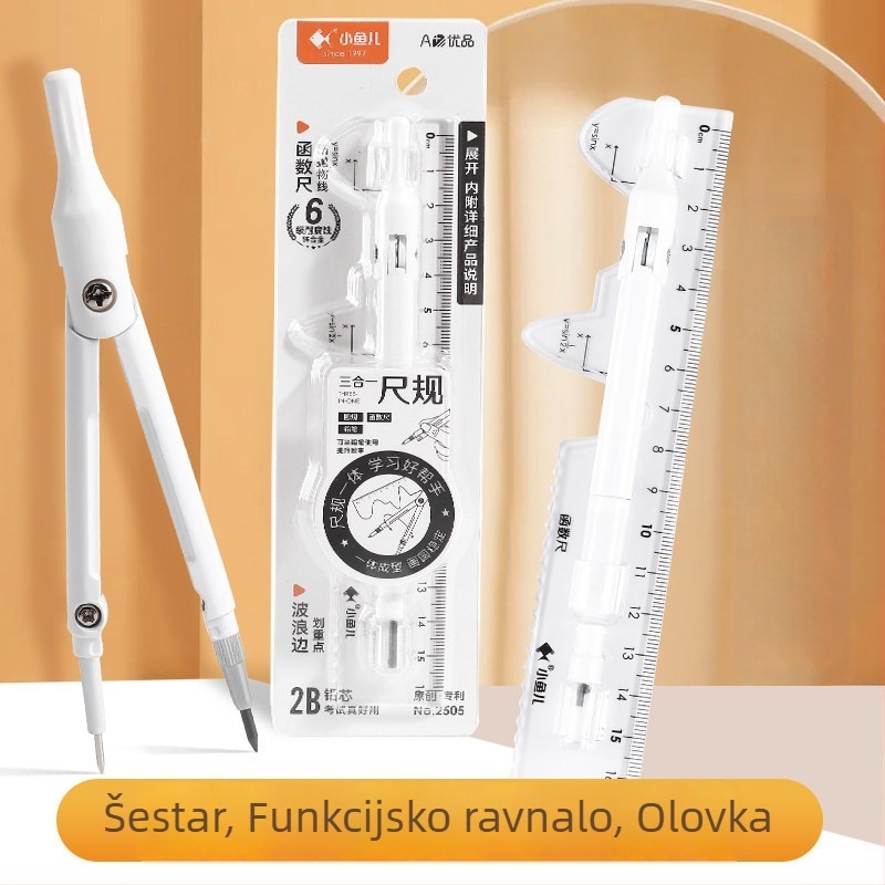Tri u jednom: višenamjenski alat - olovka, šestar i pravilo za crtanje kružnica, geometrijski alat za učenike srednjih škola.