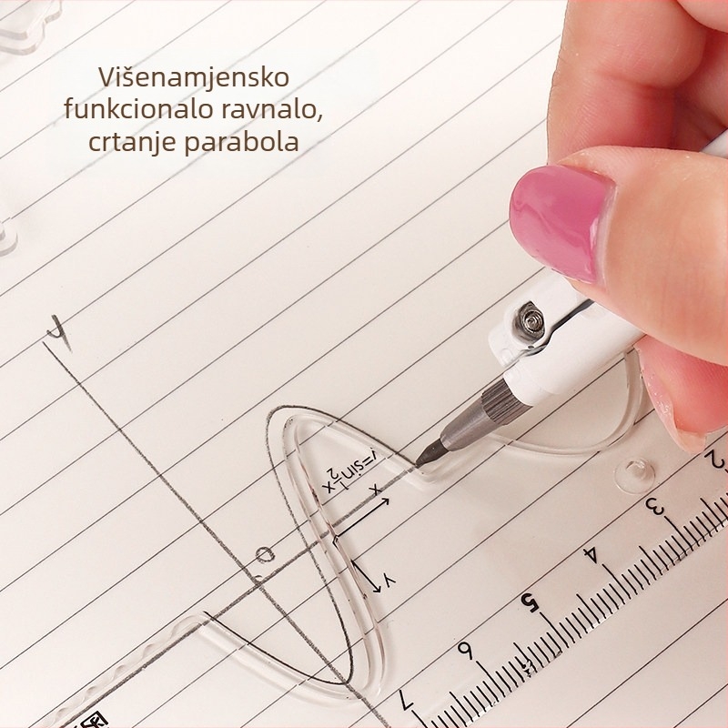 Tri u jednom: višenamjenski alat - olovka, šestar i pravilo za crtanje kružnica, geometrijski alat za učenike srednjih škola.